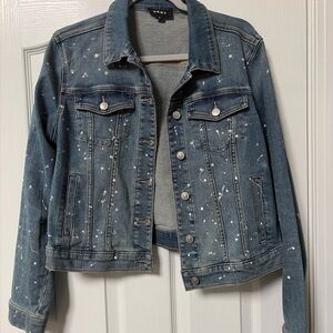DKNY Blue Denim Jacket with White Paint-Splatter